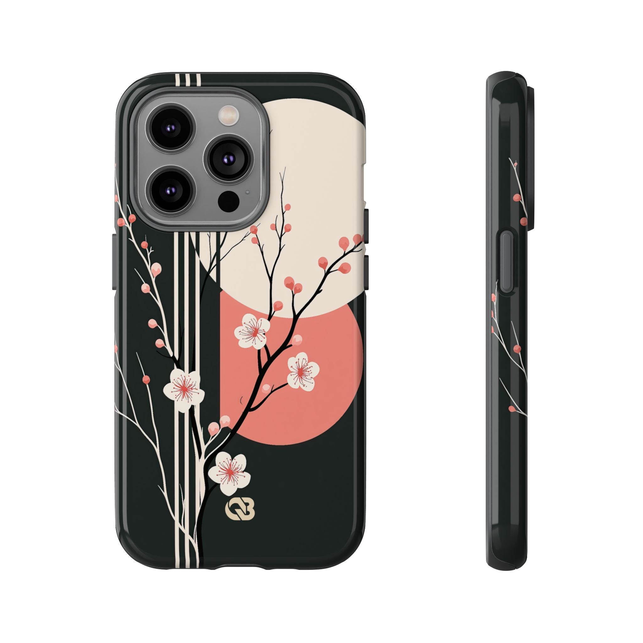 Black Tough Phone Case for iPhone - Kyoto Midnight Blossom