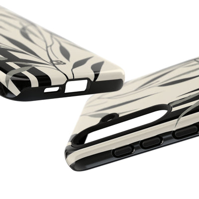Beige Tough Phone Case for Samsung - Soot Leaf Sketch