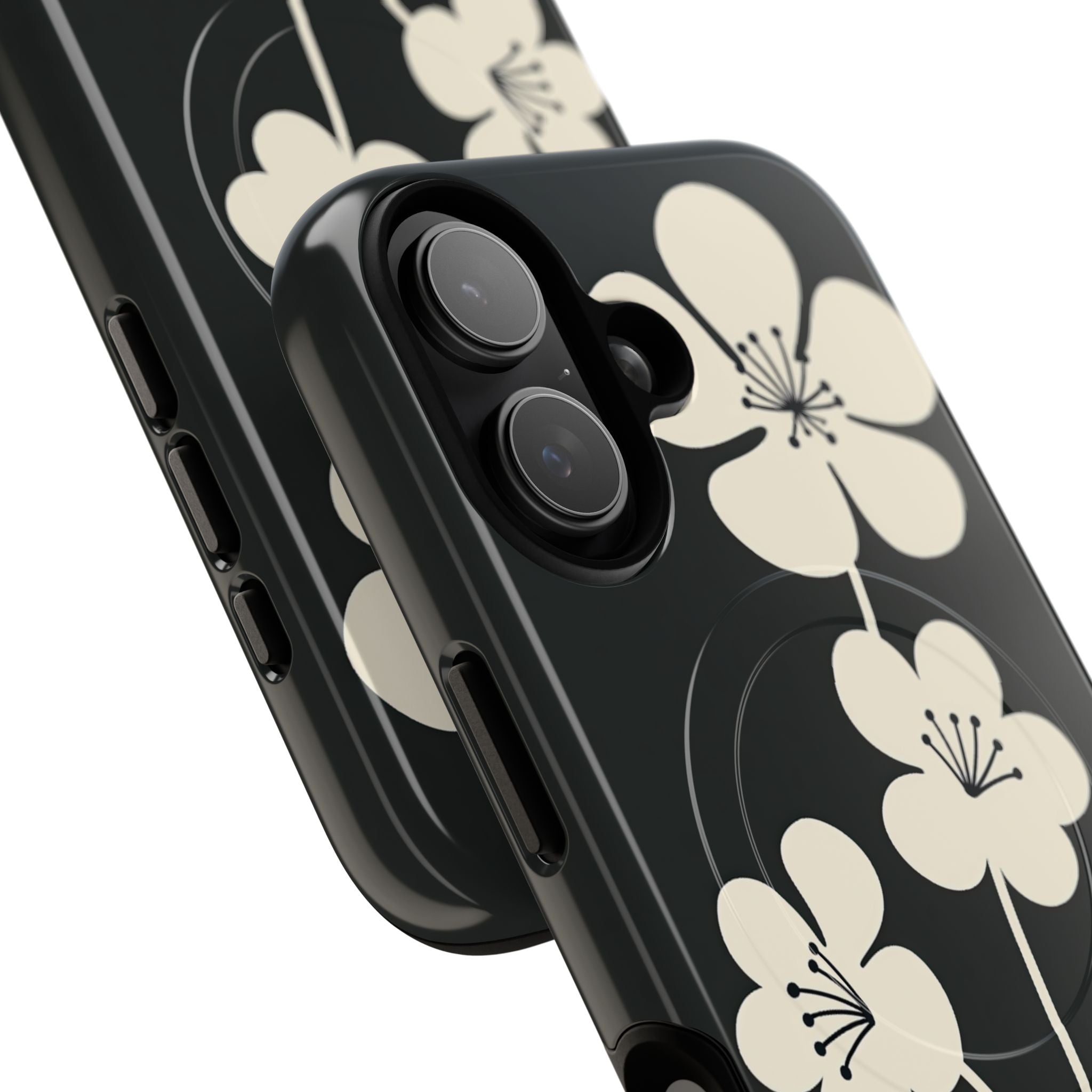 Black Tough 2.0 Magsafe Phone Case for iPhone - Obsidian Cream Bloom