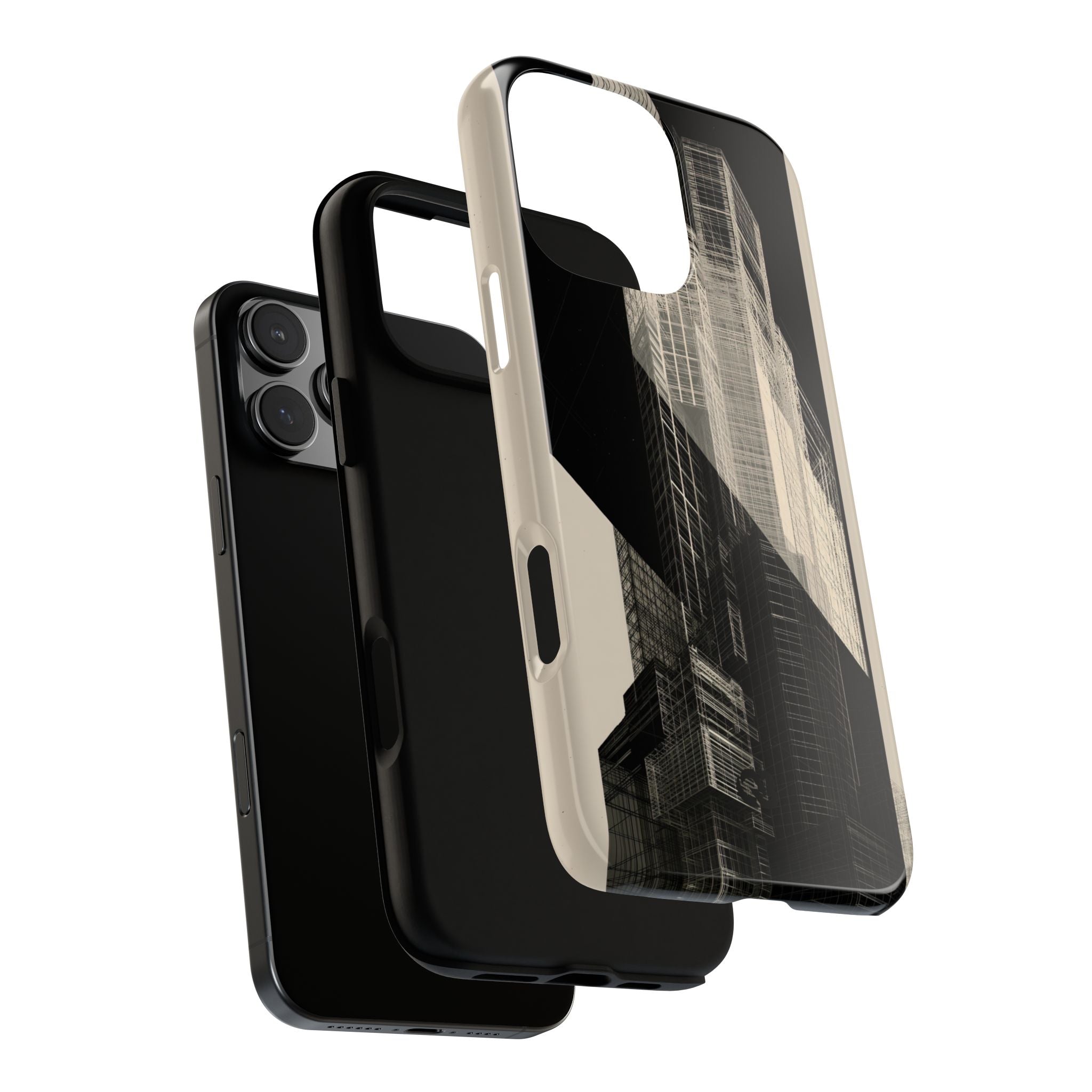 Beige Tough Phone Case for iPhone - Monolith Urban Grid