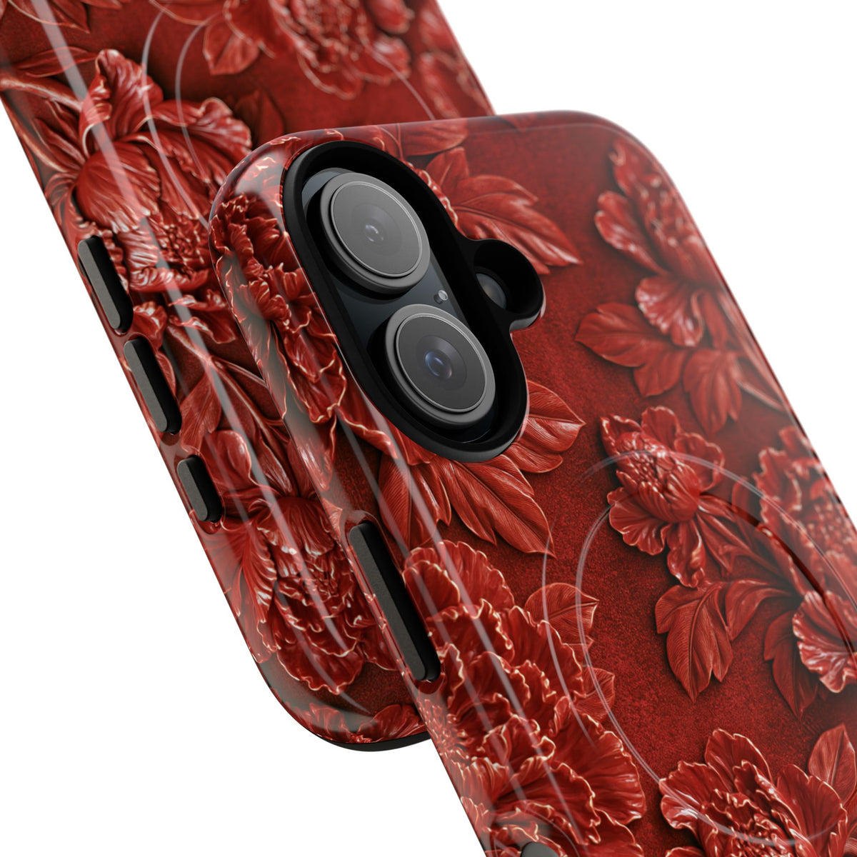 Cinnabar Peony Relief · Tough 2.0 Magnetic Phone Case for iPhone · Red