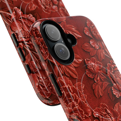 Cinnabar Peony Relief · Tough 2.0 Magnetic Phone Case for iPhone · Red