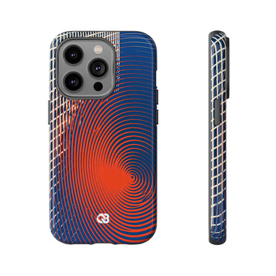Blue Tough Phone Case for iPhone - Orange Orbit Grid
