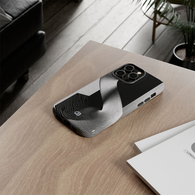Grey Tough Phone Case for iPhone - Obsidian Moiré Wave