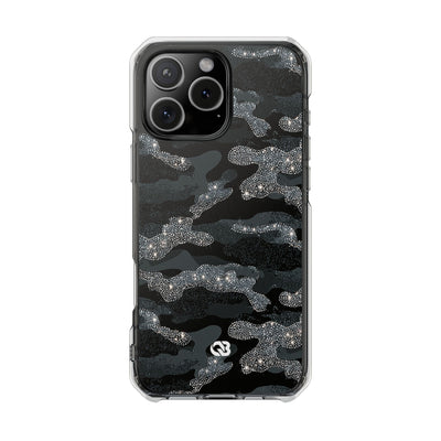 Glitter Shadow Camo · Clear Impact Magnetic Phone Case for iPhone · Black