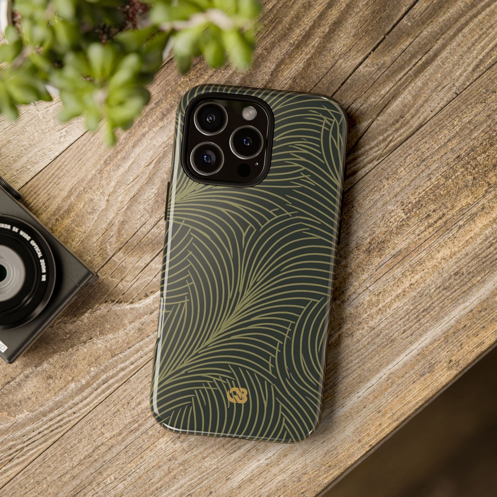 Green Tough Phone Case for iPhone - Dark Olive Plume