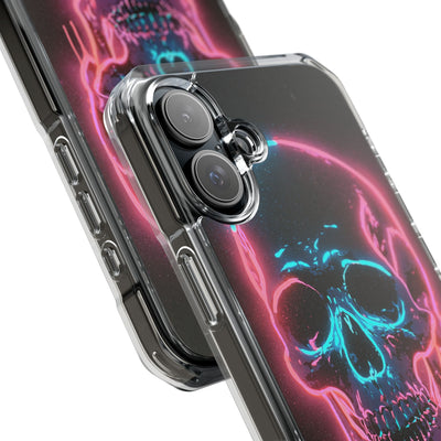 Neon Drip Skull · Clear Impact Magnetic Phone Case for iPhone · Black