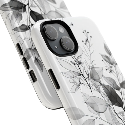 Veined Leaves Gray iPhone 15 Plus Case - Tough+