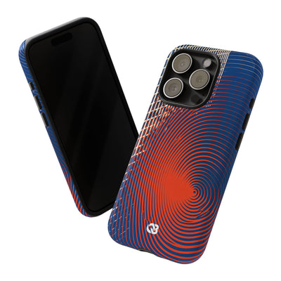 Blue Tough Phone Case for iPhone - Orange Orbit Grid