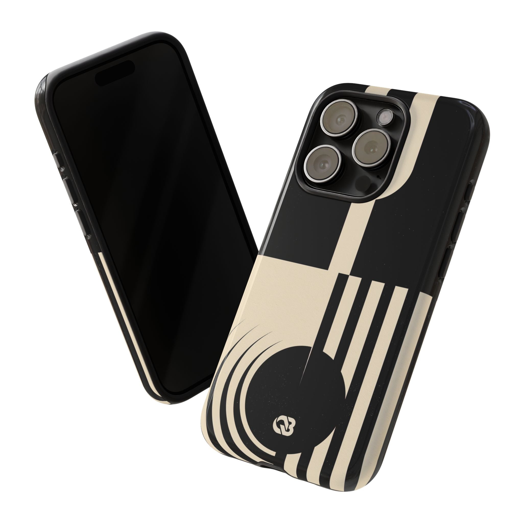 Black Tough Phone Case for iPhone - Ivory Signal Grid