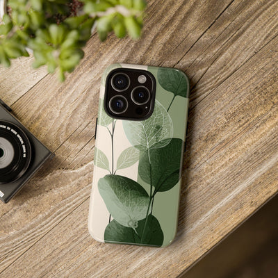 Green Tough Phone Case for iPhone - Sage Leaf Skeletals