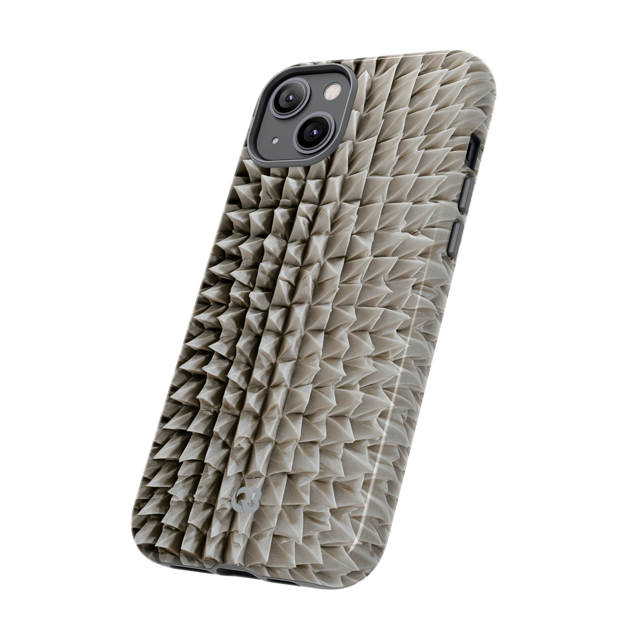 Beige Tough Phone Case for iPhone - Bone Spiked Grid