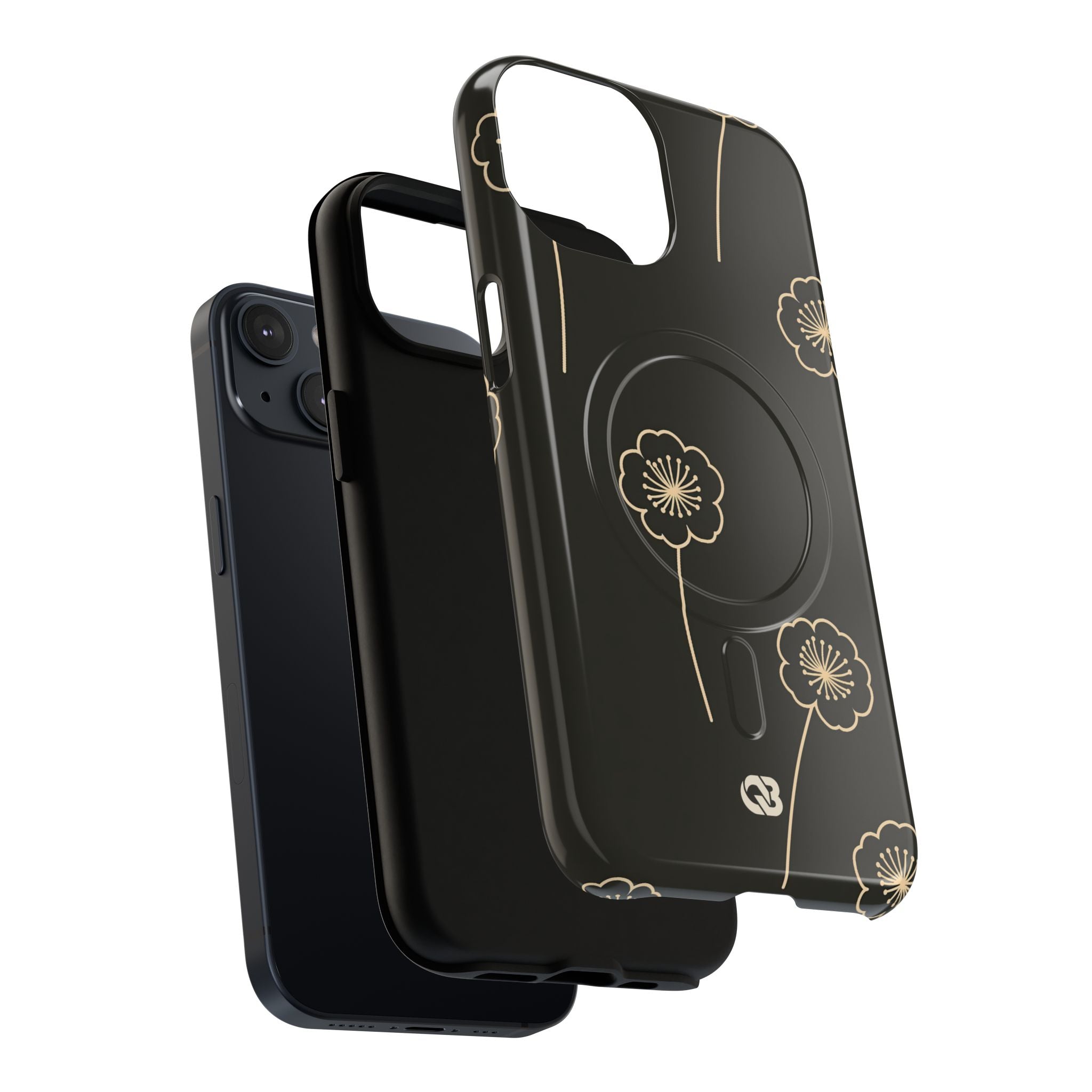 Black Tough 2.0 Magsafe Phone Case for iPhone - Obsidian Sand Petals