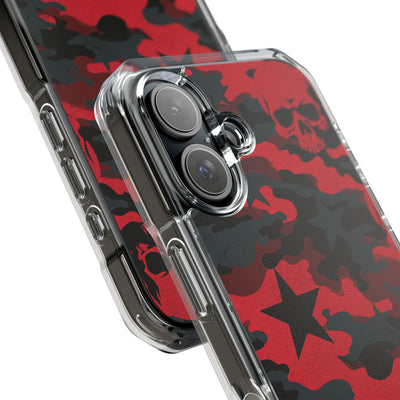 Crimson Skull Camo · Clear Impact Magnetic Phone Case for iPhone · Red