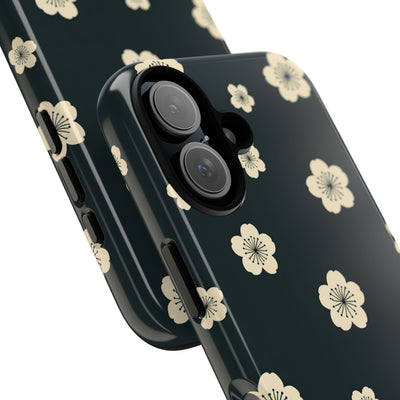 Teal Tough Phone Case for iPhone - Obsidian Cream Petals