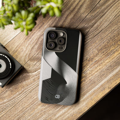 Grey Tough Phone Case for iPhone - Obsidian Moiré Wave