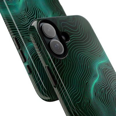 Teal Tough Phone Case for iPhone - Neon Jade Contour