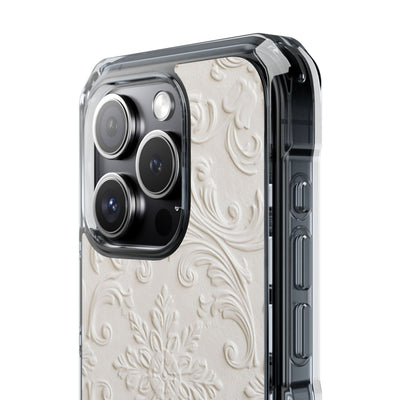 White Impact MagSafe Phone Case for iPhone - Alabaster Floral Relief