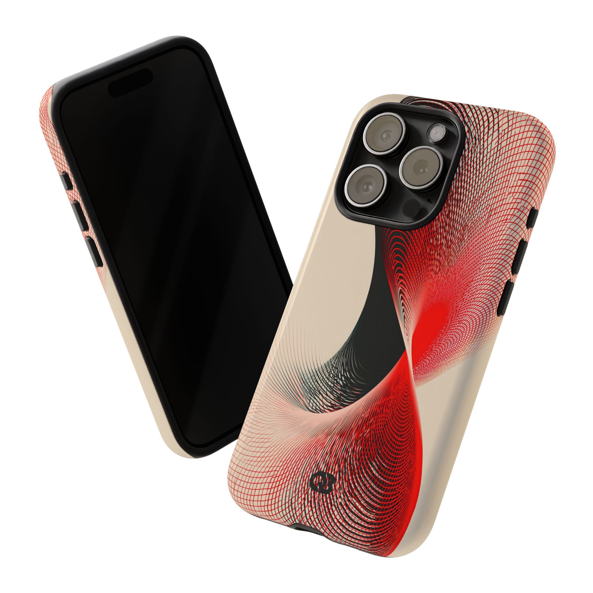 Red Tough Phone Case for iPhone - Crimson Grid Vortex