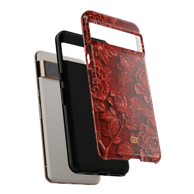 Cinnabar Peony Relief · Tough Phone Case for Pixel ·  Red