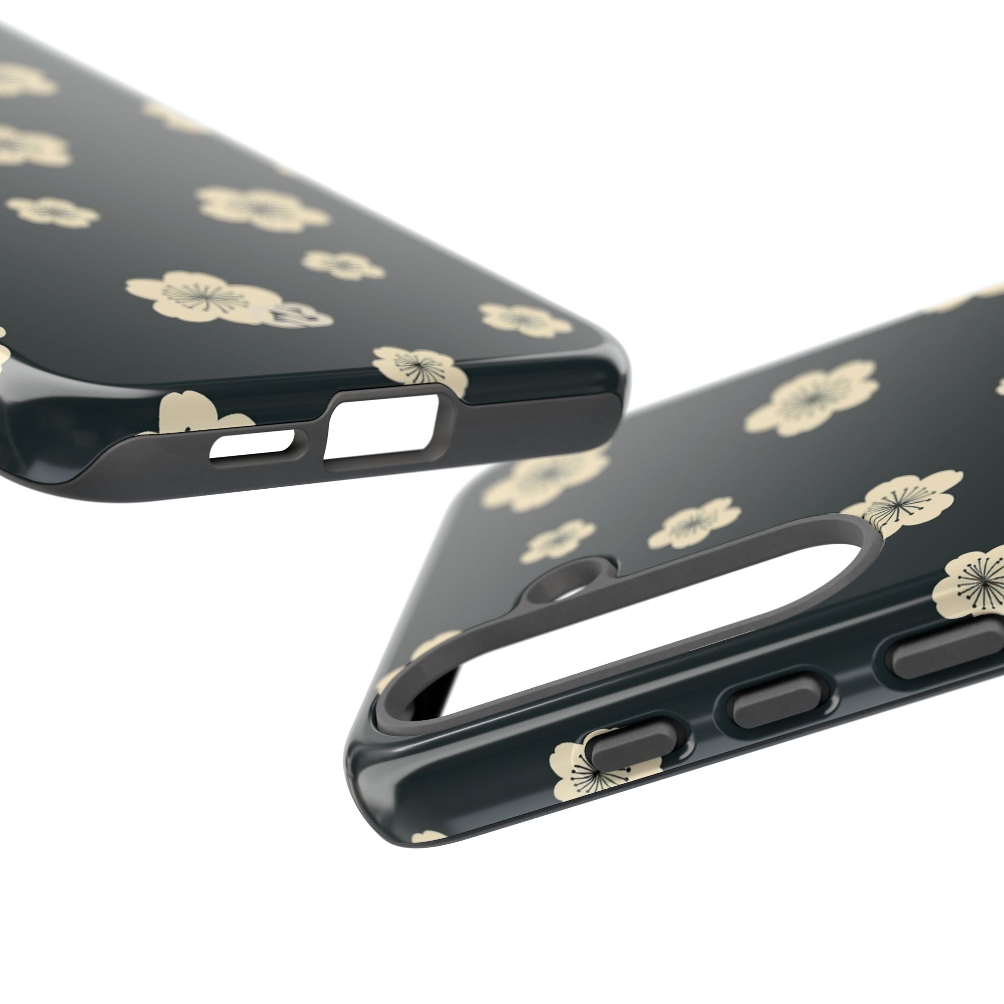 Teal Tough Phone Case for Samsung - Obsidian Cream Petals