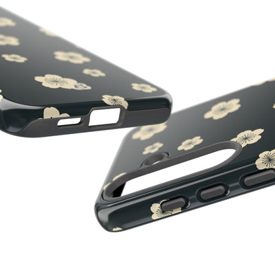 Teal Tough Phone Case for Samsung - Obsidian Cream Petals