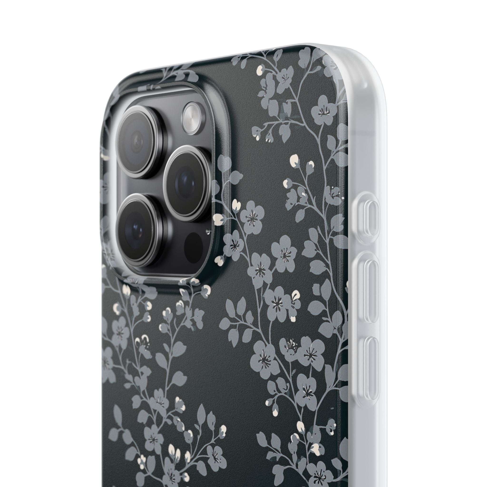 Black Lite Phone Case for iPhone - Midnight Slate Blossom