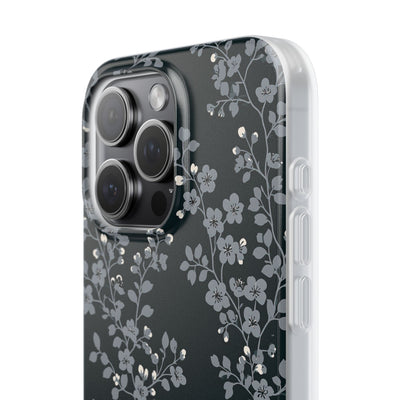 Black Lite Phone Case for iPhone - Midnight Slate Blossom