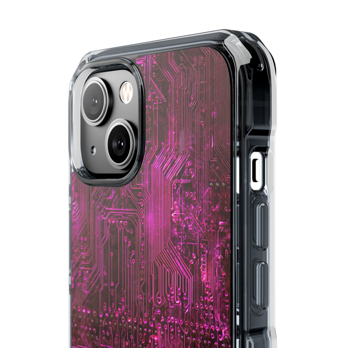 Magenta Circuit Trace · Clear Impact Magnetic Phone Case for iPhone · Pink