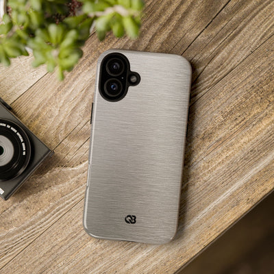 Grey Tough Phone Case for iPhone - Brushed Nickel Linen