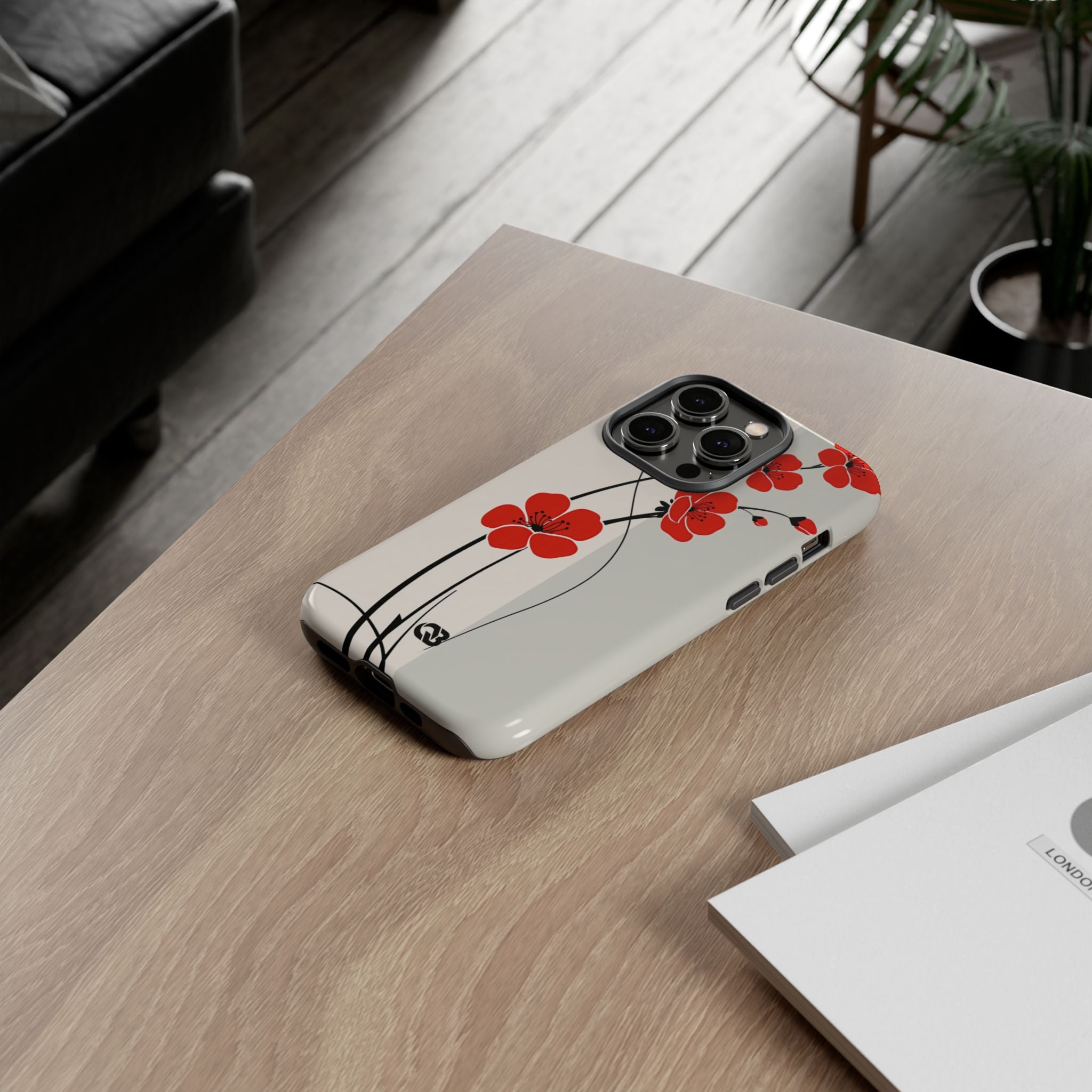 Red Tough Phone Case for iPhone - Crimson Plum Ink