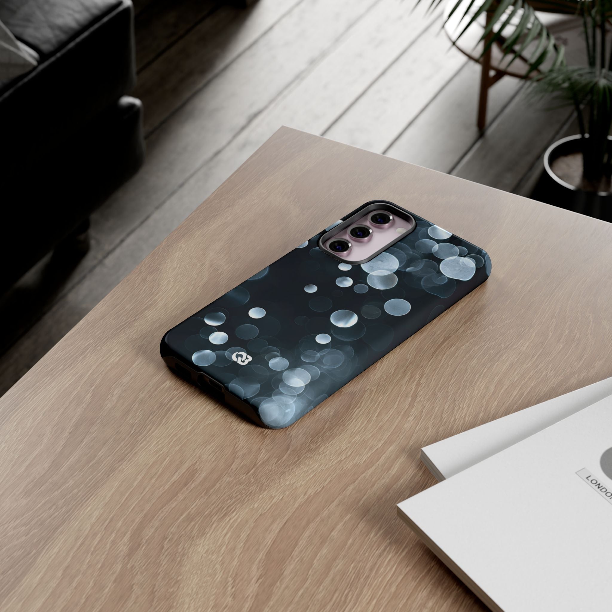 Black Tough Phone Case for Samsung - Silver Orbit Glow