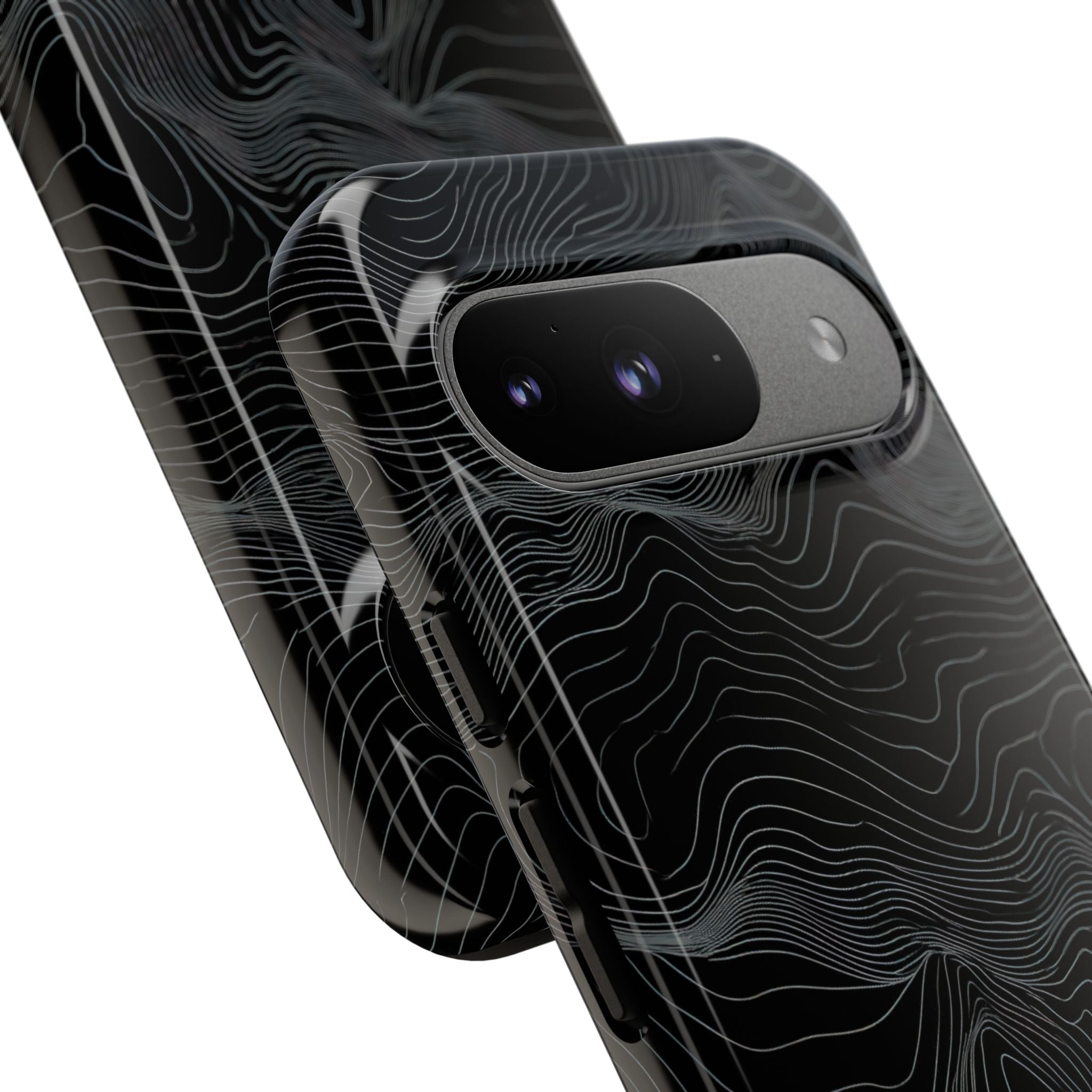 Black Tough Phone Case for Google Pixel - Obsidian Topo Wireframe