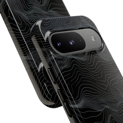 Black Tough Phone Case for Google Pixel - Obsidian Topo Wireframe
