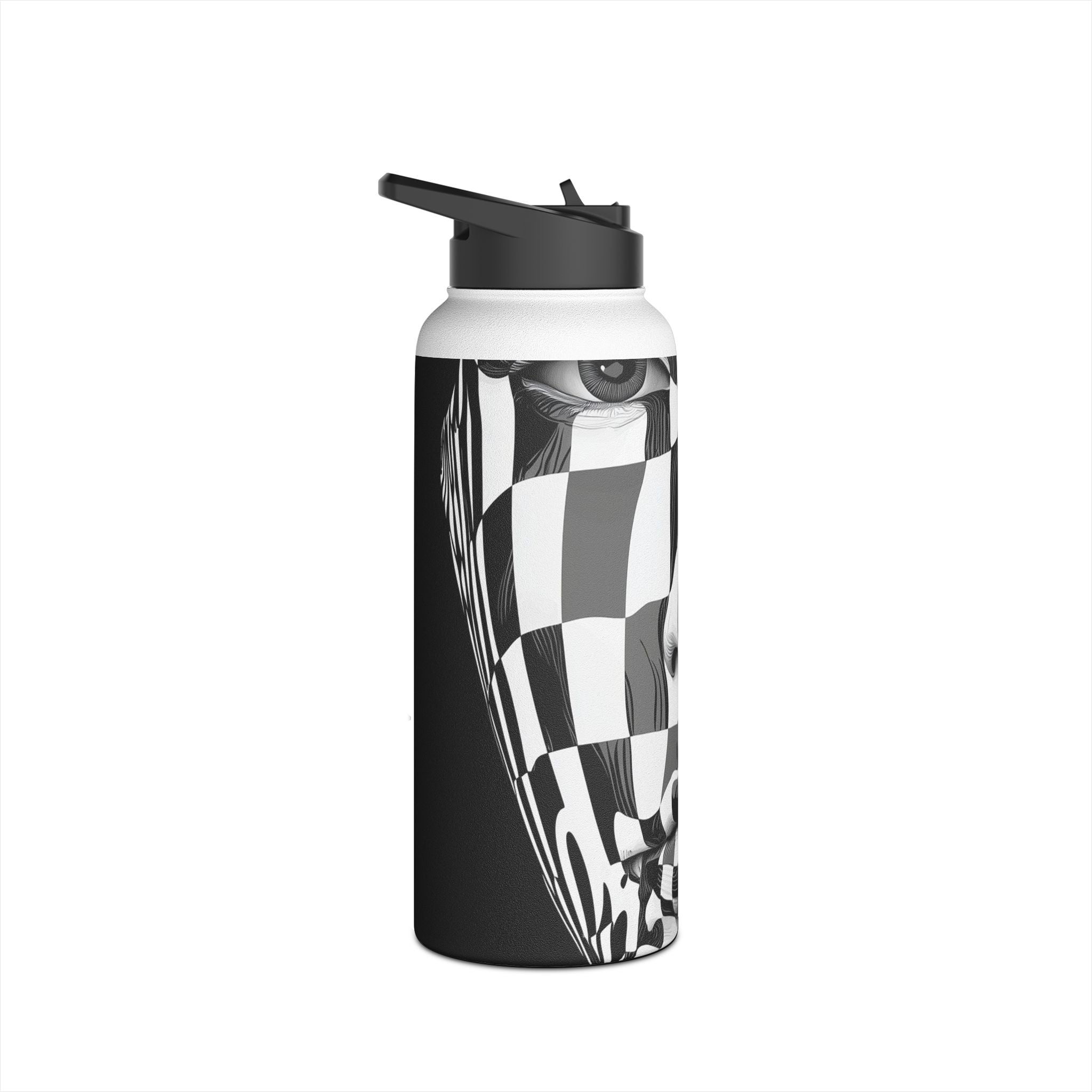 Mirrored Checkerboard Face - Stainless Steel Water Bottle