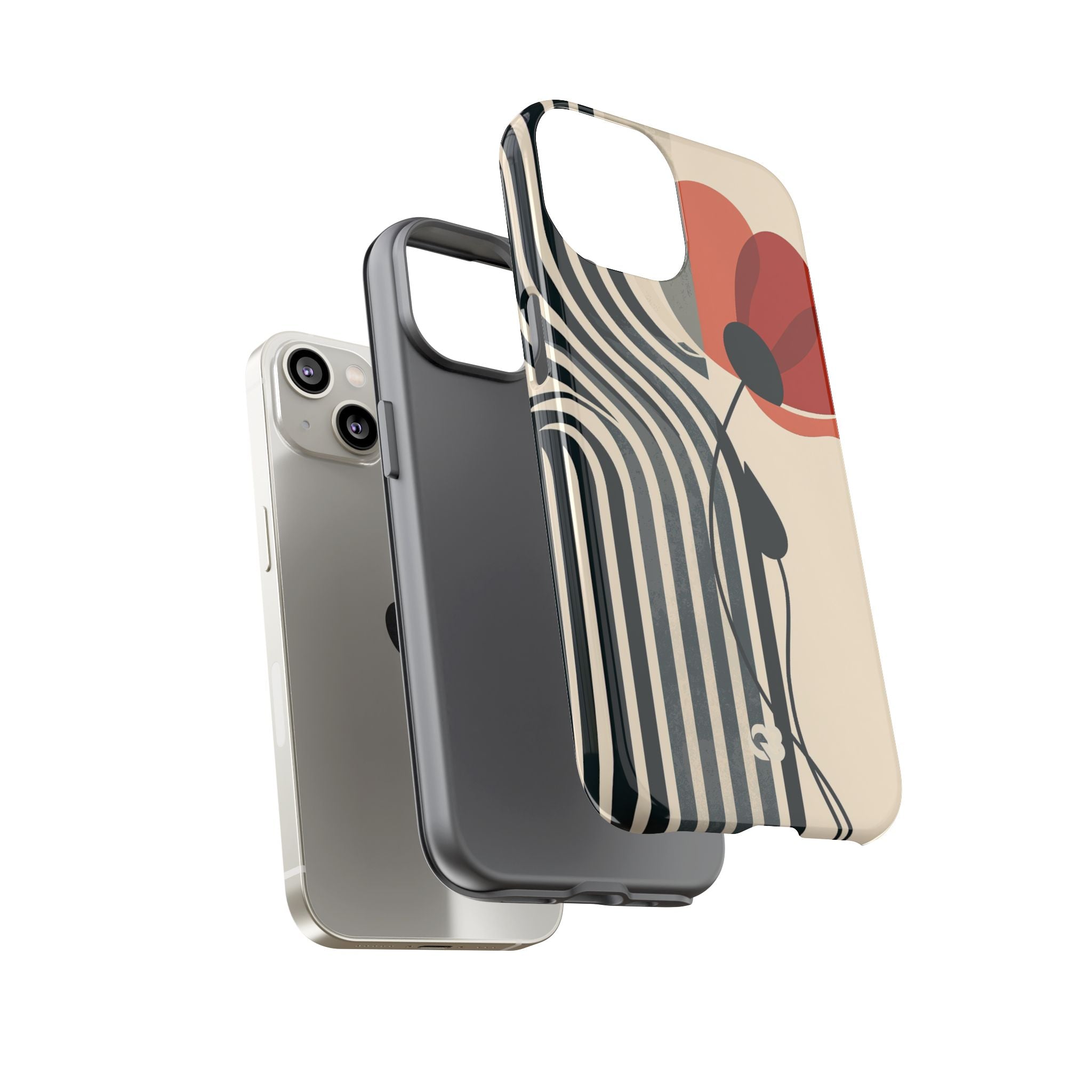 Beige Tough Phone Case for iPhone - Crimson Line Bloom