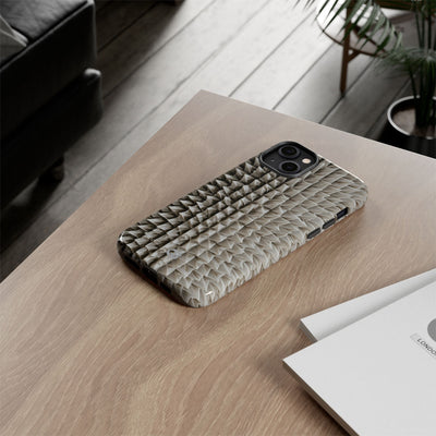 Beige Tough Phone Case for iPhone - Bone Spiked Grid