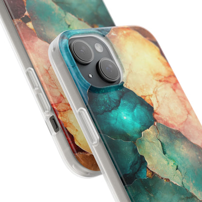 Teal Mosaic Veins iPhone 15 Plus Case - Soft