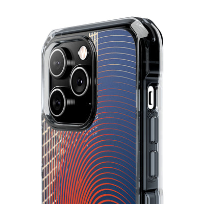 Blue Impact MagSafe Phone Case for iPhone - Orange Orbit Grid