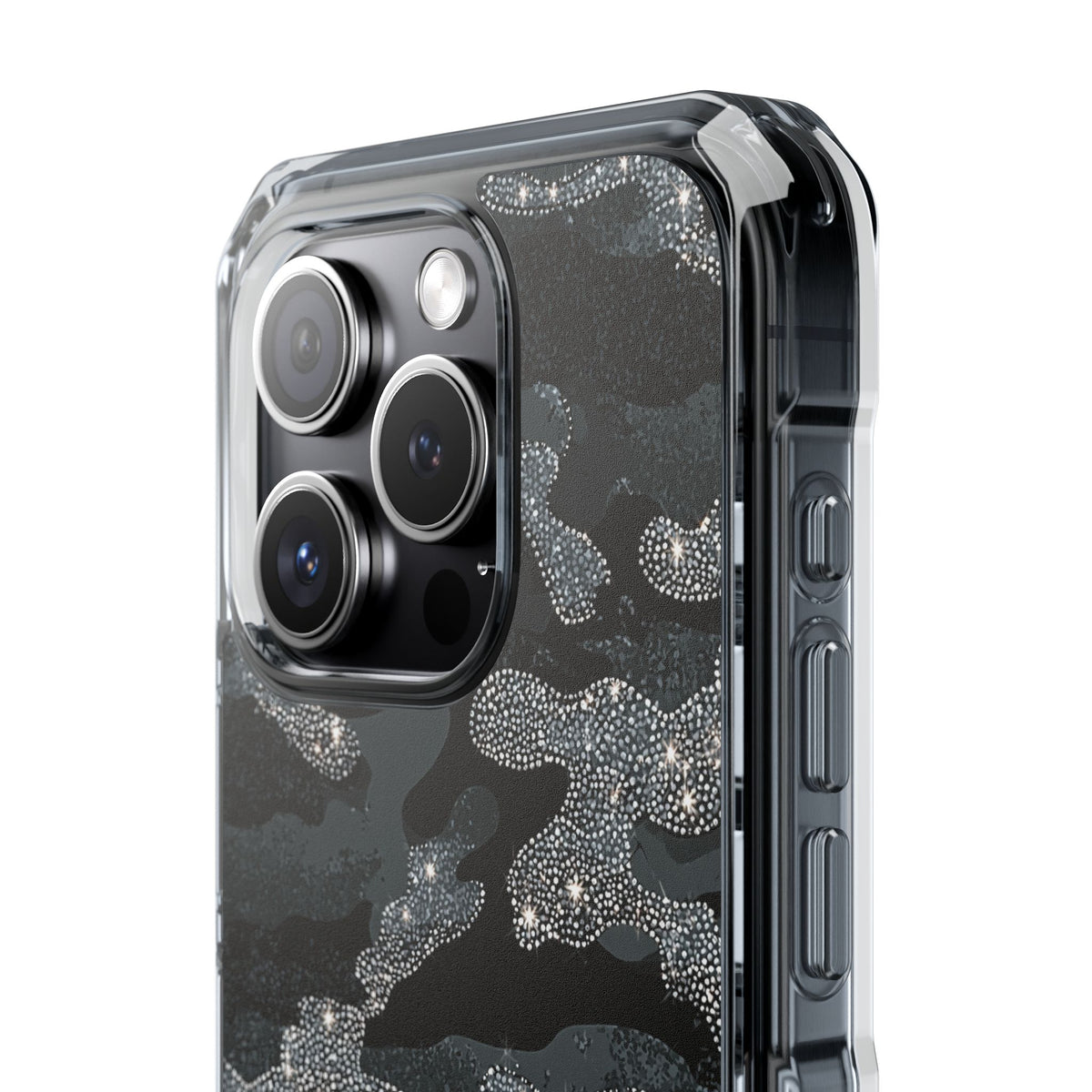 Glitter Shadow Camo · Clear Impact Magnetic Phone Case for iPhone · Black