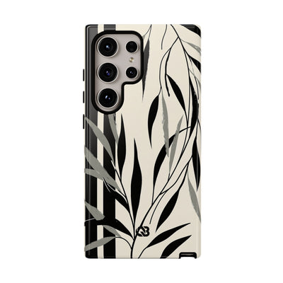 Beige Tough Phone Case for Samsung - Soot Leaf Sketch