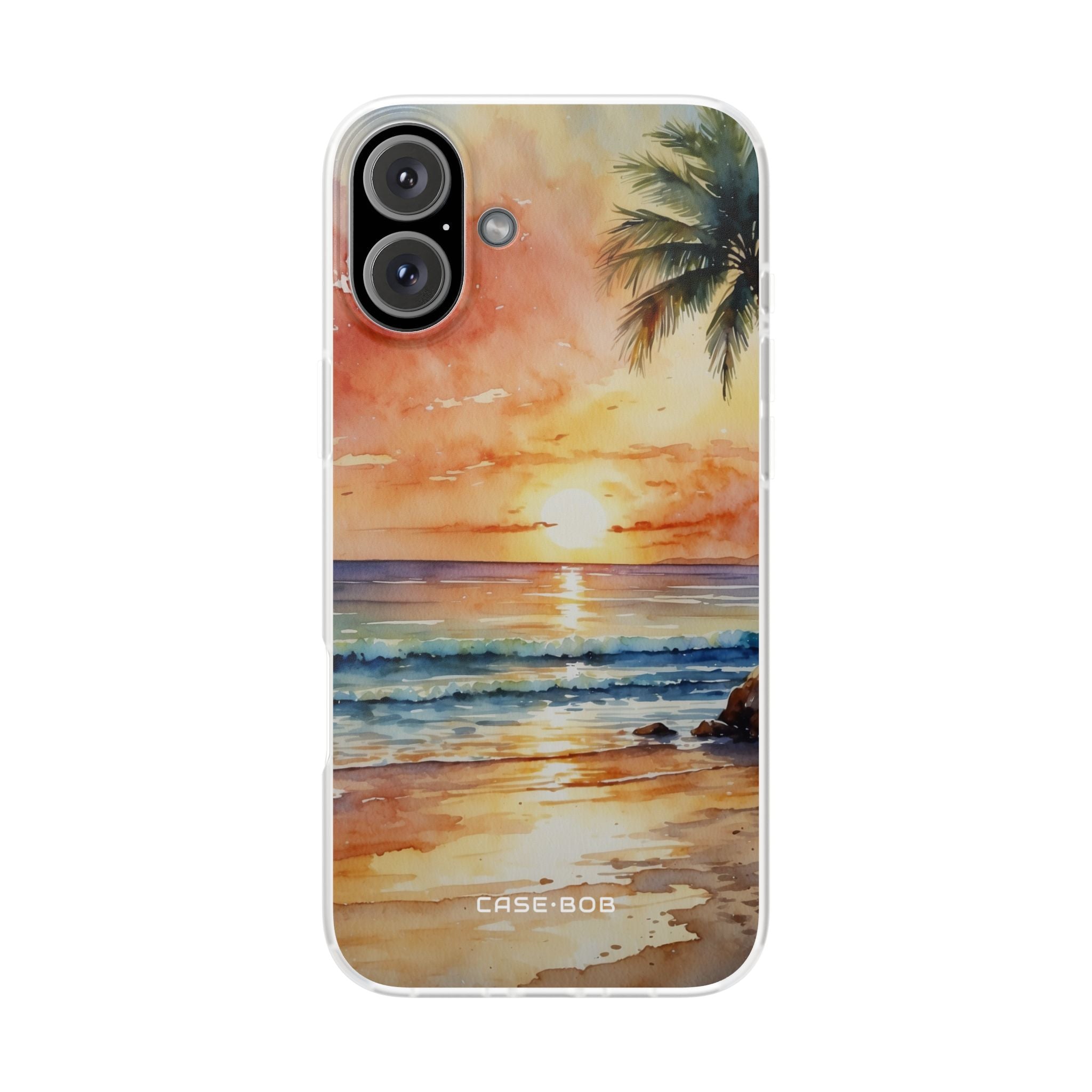 Sunset Palm iPhone 16 Plus Cover - Blød