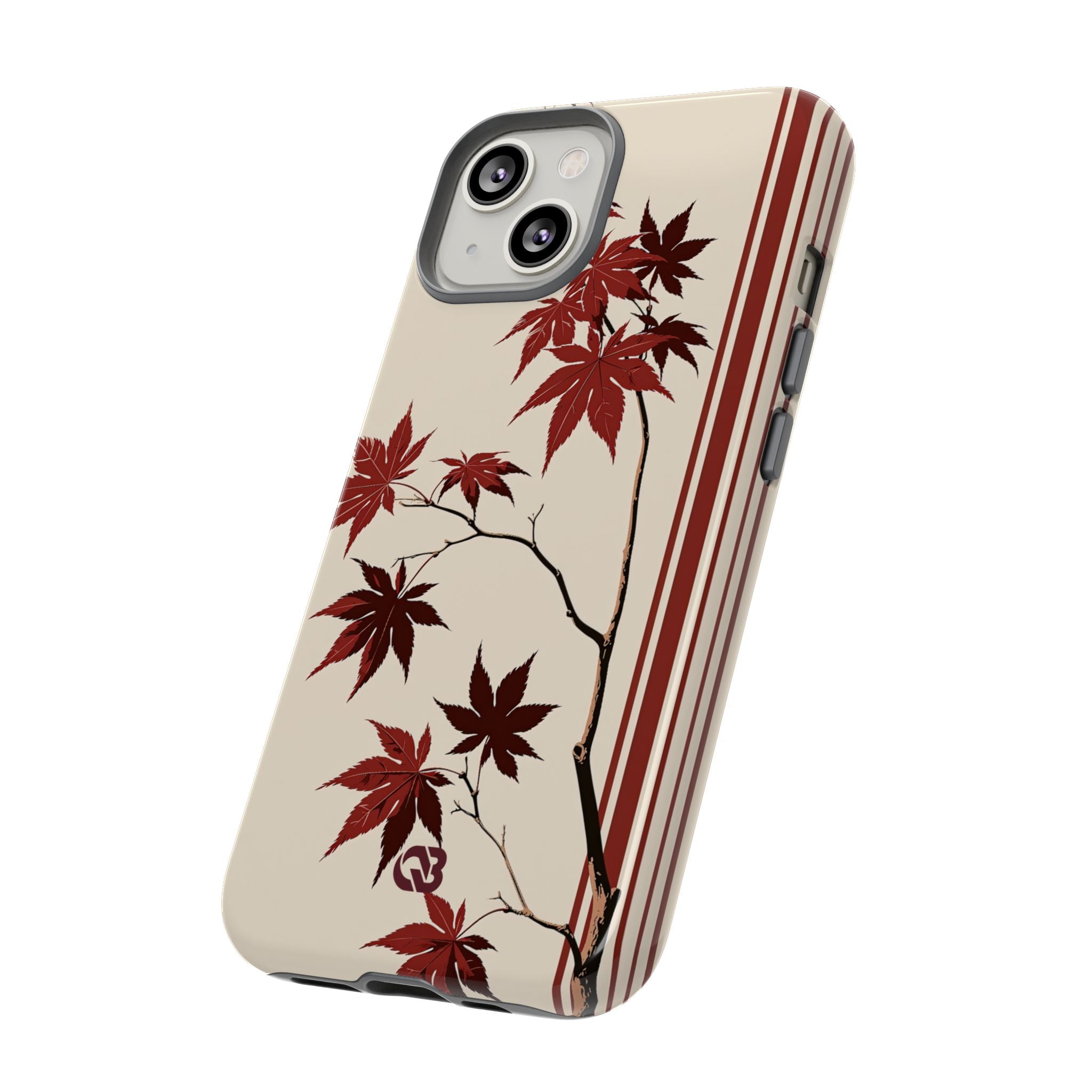 Red Tough Phone Case for iPhone - Crimson Momiji Stripe