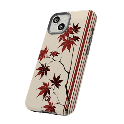 Red Tough Phone Case for iPhone - Crimson Momiji Stripe