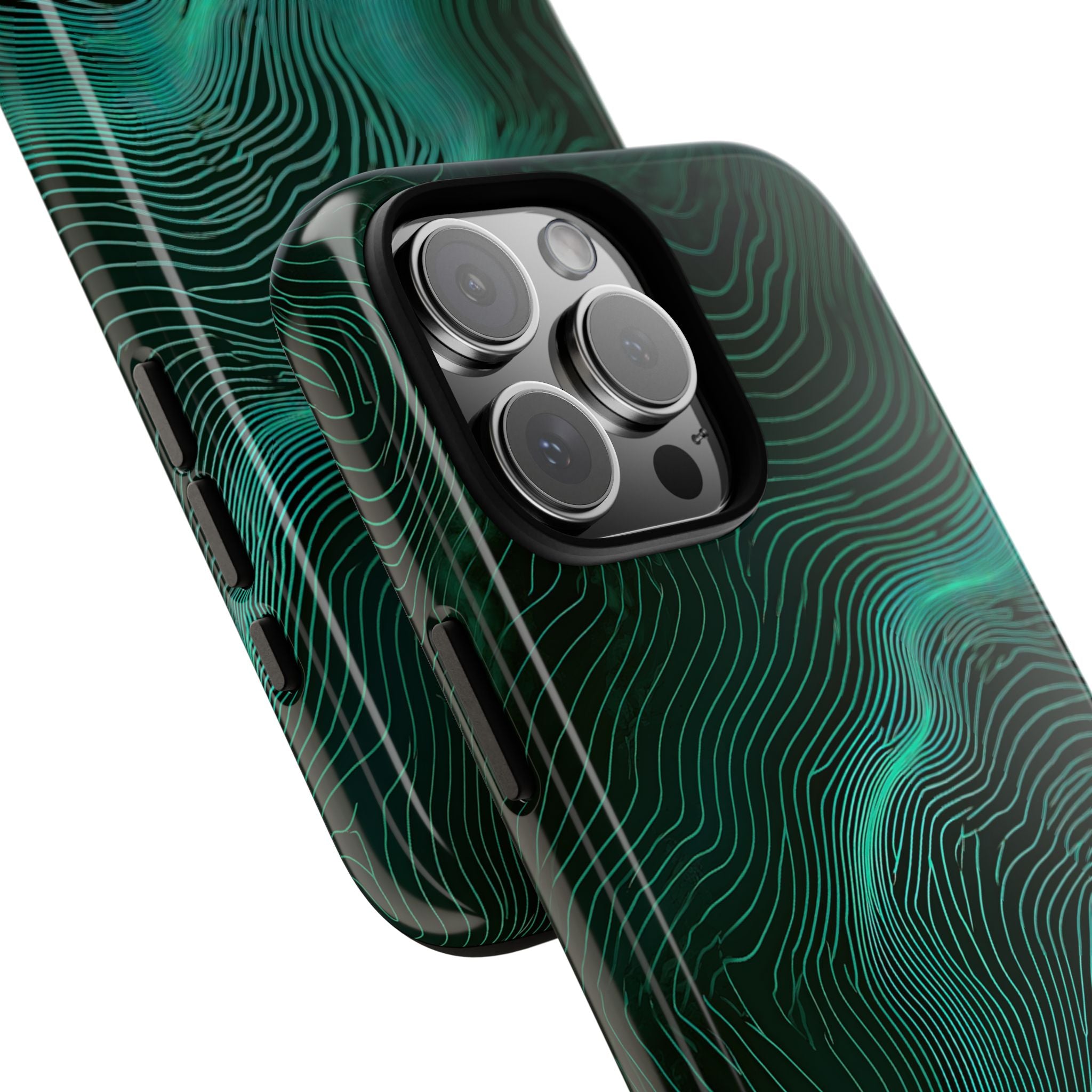 Teal Tough Phone Case for iPhone - Neon Jade Contour