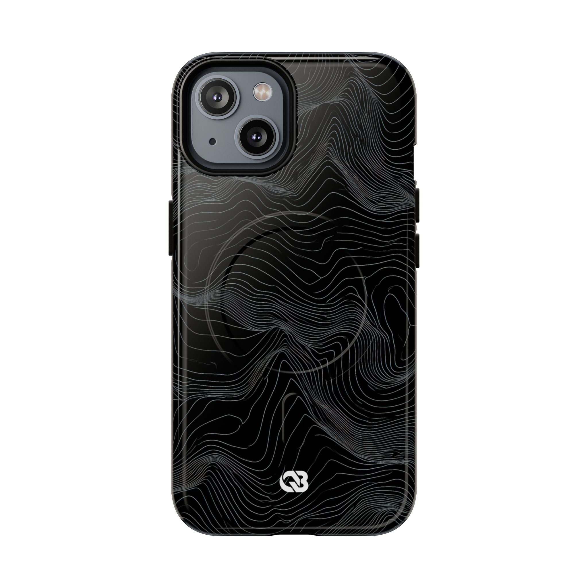 Black Tough 2.0 Magsafe Phone Case for iPhone - Obsidian Topo Wireframe