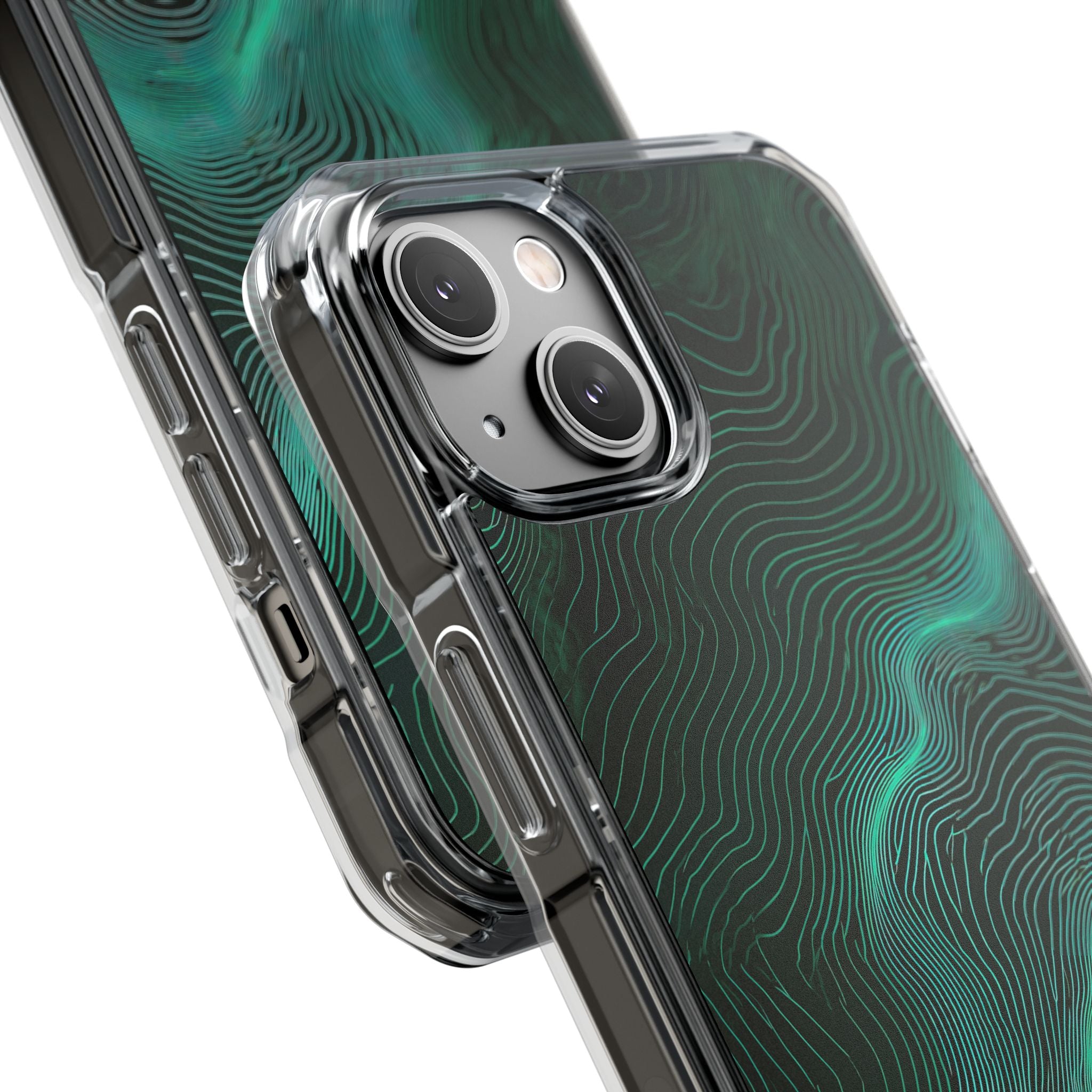 Teal Impact MagSafe Phone Case for iPhone - Neon Jade Contour