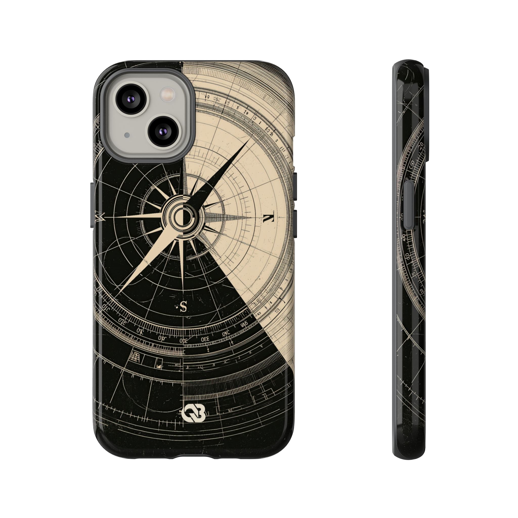 Beige Tough Phone Case for iPhone - Obsidian Nautical Blueprint