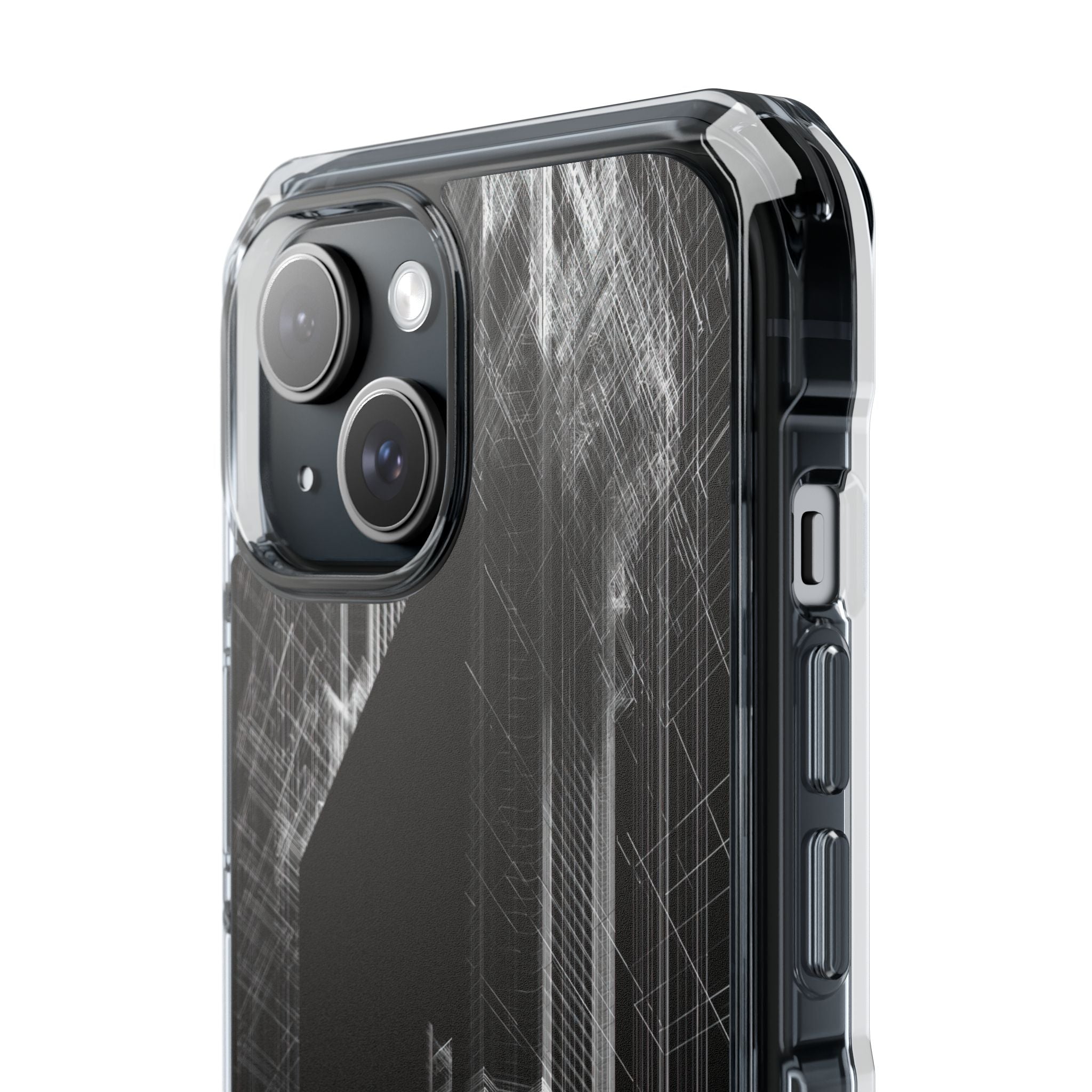 Black Impact MagSafe Phone Case for iPhone - Ghost Urban Wireframe