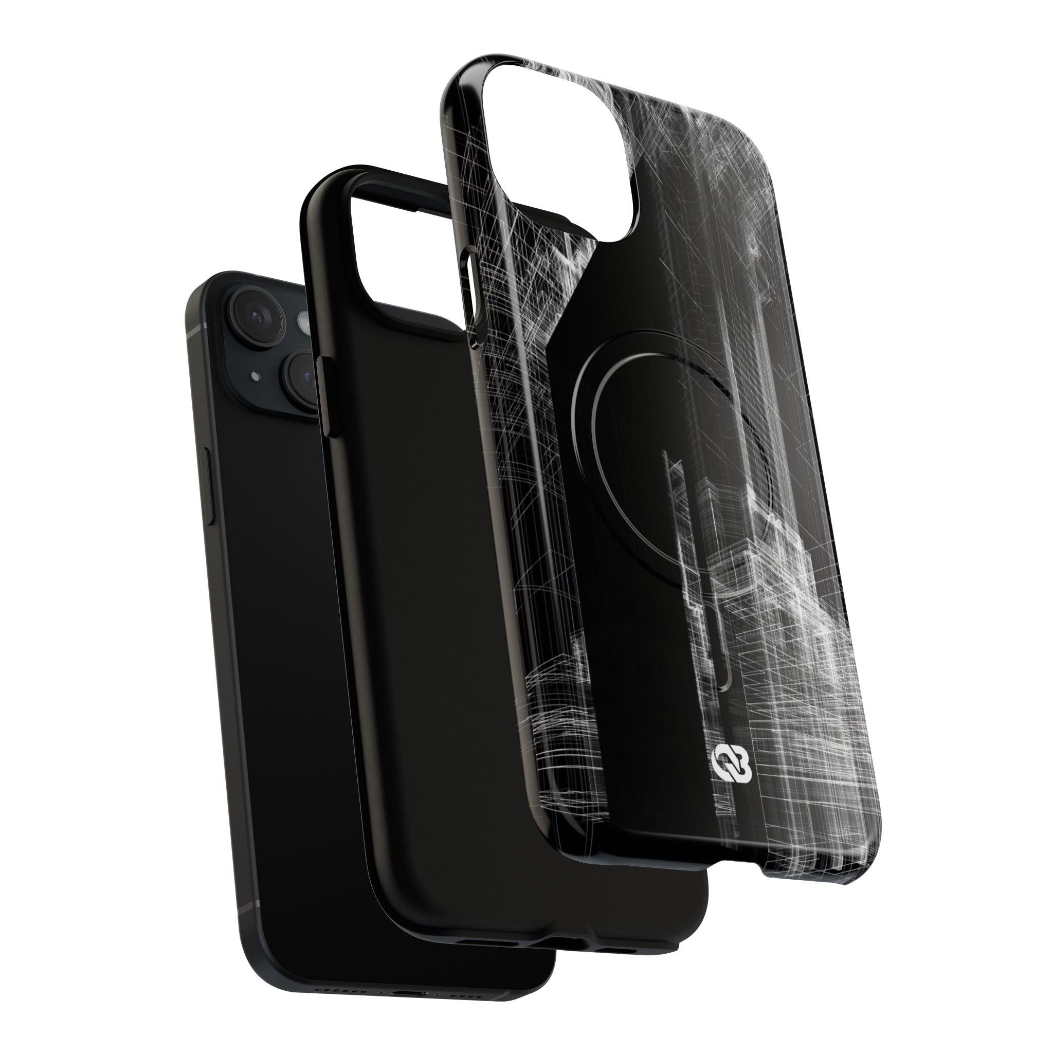 Black Tough 2.0 Magsafe Phone Case for iPhone - Ghost Urban Wireframe
